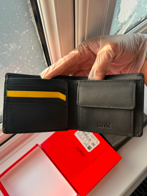 HUGO Subway_4 CC COIN Wallet – Black Cowhide Leather