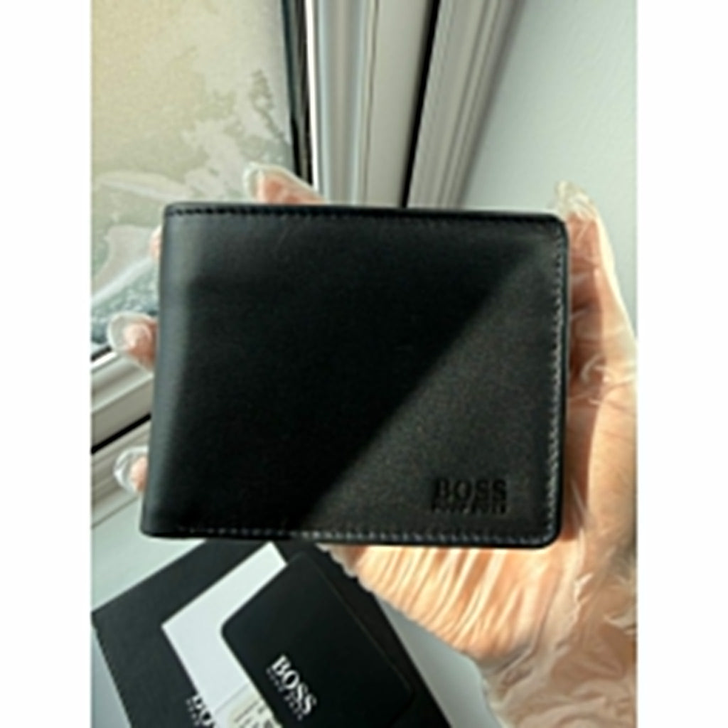 BOSS Black Leather Bifold Wallet with Coin Pocket