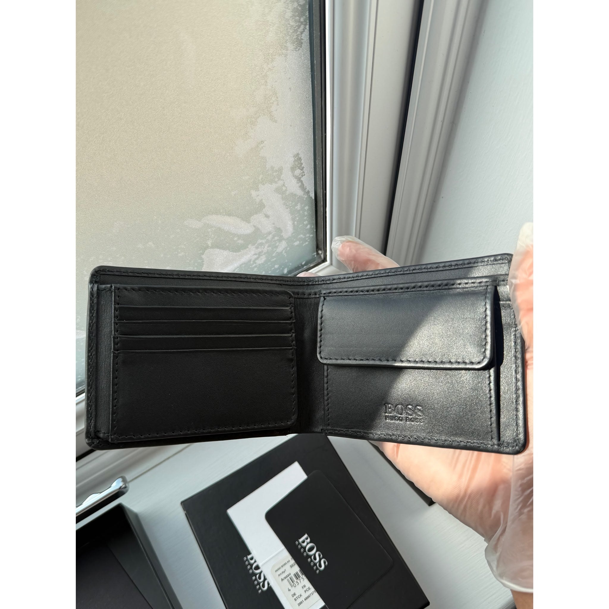 BOSS Black Leather Bifold Wallet with Coin Pocket
