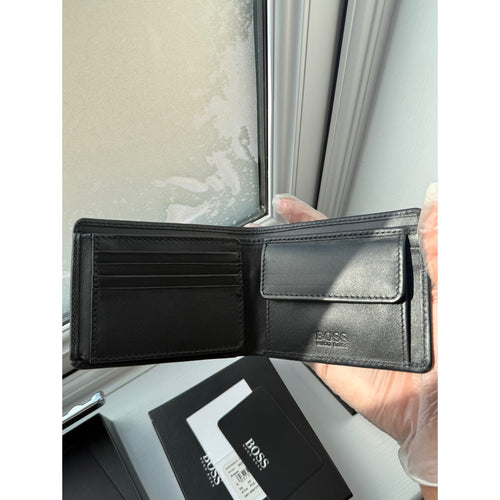 BOSS Black Leather Bifold Wallet with Coin Pocket