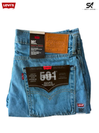 Levi's 501 jeans with brand labels on a white background
